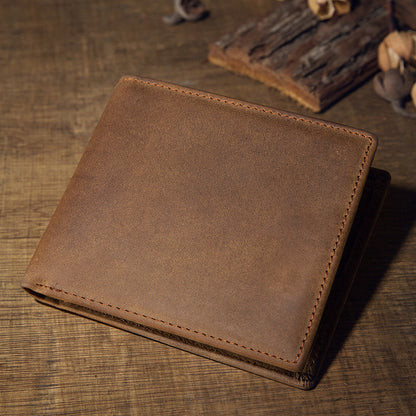 Men's short wallet made of genuine cowhide leather Crazy Horse Original casual simple thin Korean fashion unique wallet for men 