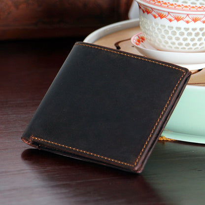 Men's short wallet made of genuine cowhide leather Crazy Horse Original casual simple thin Korean fashion unique wallet for men 