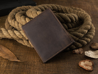 Men's Short Wallet Genuine Cow Leather Crazy Horse Original Handmade Retro Korean Fashion Men's Wallet 