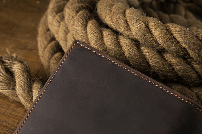 Men's Short Wallet Genuine Cow Leather Crazy Horse Original Handmade Retro Korean Fashion Men's Wallet 