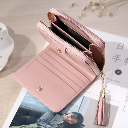Wallet Ladies Short Zipper Genuine Leather Bifold Wallet Couple Fringe Mini Wallet Coin Purse Ladies Wallet