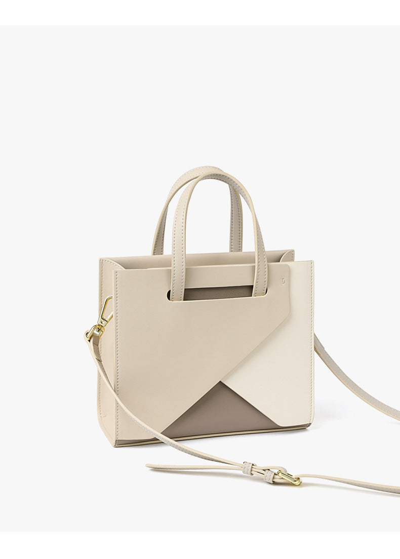 Genuine leather ladies crossbody bag large capacity simple handbag geometric color matching shoulder bag. Pochette