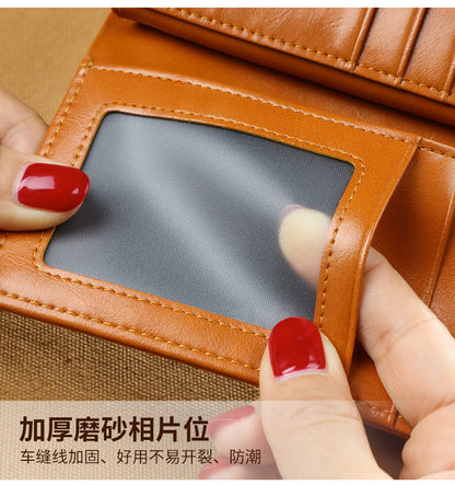 Wallet Women Short Type Trifold Wallet Retro Oil Wax Genuine Leather Coin Purse That Goes With Anything Multifunctional Ladies Wallet