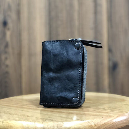 Men's wallet, genuine cowhide leather, key chain, coin purse, zipper, multi-function, large capacity, card bag for men 