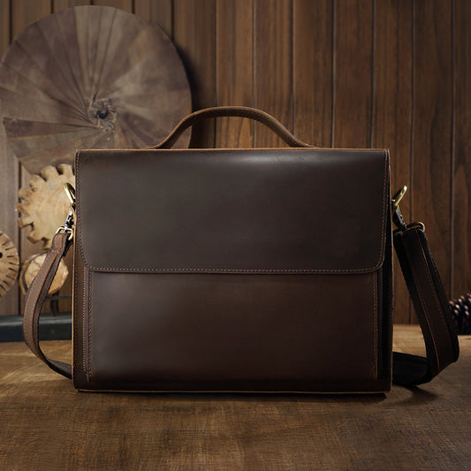 Men's Handbag Briefcase Handmade Cowhide Genuine Leather Retro Simple Messenger Bag Business Casual Men's Shoulder Bag Crossbody Bag 