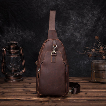 Men's bust bag Genuine cowhide leather retro outdoor versatile crossbody bag for men