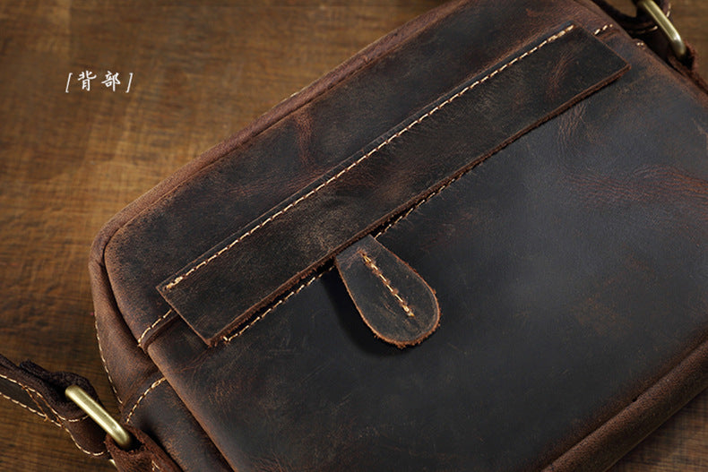Men's Shoulder Bag Genuine Cowhide Leather Crazy Horse Handmade Original Casual Retro Men's Crossbody Bag 