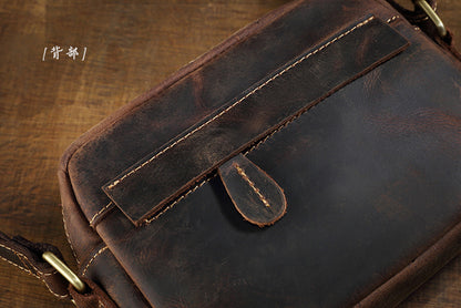Men's Shoulder Bag Genuine Cowhide Leather Crazy Horse Handmade Original Casual Retro Men's Crossbody Bag 