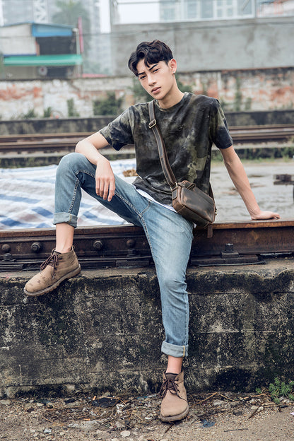Men's Shoulder Bag Genuine Cowhide Leather Crazy Horse Handmade Original Casual Retro Men's Crossbody Bag 