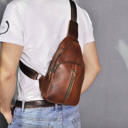 Men's bust bag Genuine cowhide leather retro outdoor multifunctional crossbody bag for men