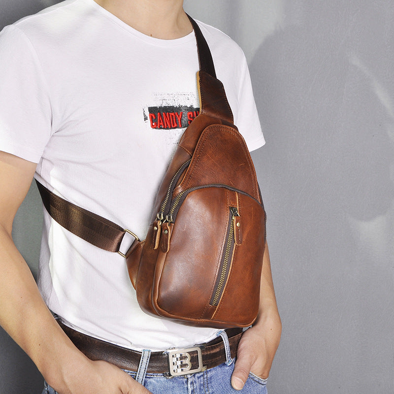 Men's bust bag Genuine cowhide leather retro outdoor multifunctional crossbody bag for men