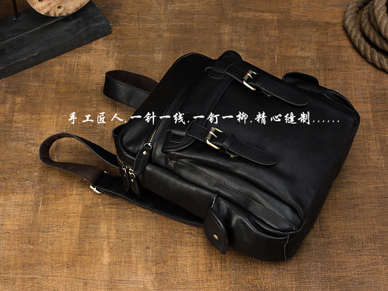 Men's Rucksack Handmade Cowhide Genuine Leather Casual Travel Bag Computer Bag Simple Fashion Unisex Bag 