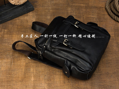 Men's Rucksack Handmade Cowhide Genuine Leather Casual Travel Bag Computer Bag Simple Fashion Unisex Bag 
