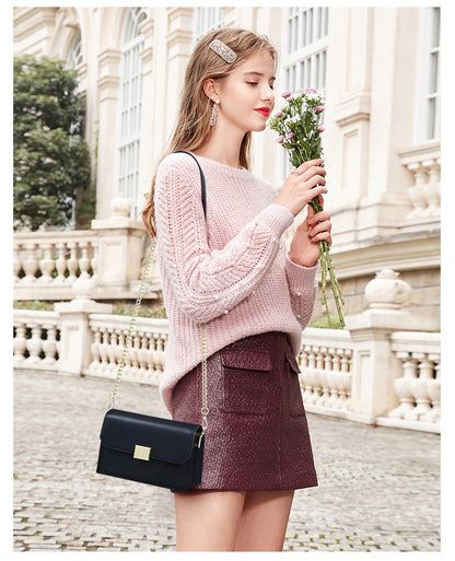 Genuine leather women's chain bag crossbody bag square bag ins fashion shoulder bag that goes with anything. Pochette