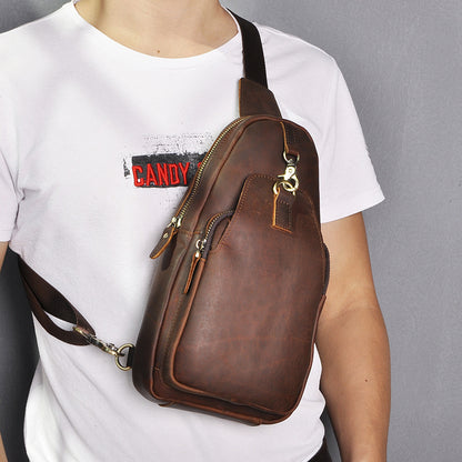 Men's bust bag Genuine cowhide leather retro outdoor versatile crossbody bag for men
