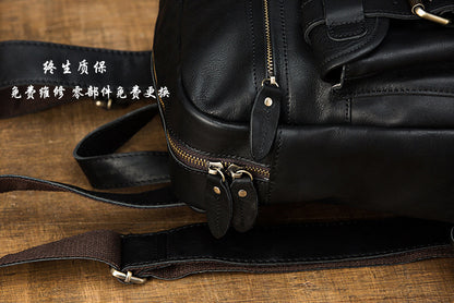 Men's Rucksack Handmade Cowhide Genuine Leather Casual Travel Bag Computer Bag Simple Fashion Unisex Bag 