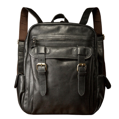 Men's Rucksack Handmade Cowhide Genuine Leather Casual Travel Bag Computer Bag Simple Fashion Unisex Bag 