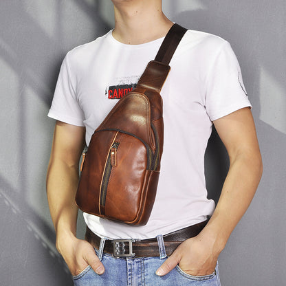 Men's bust bag Genuine cowhide leather retro outdoor multifunctional crossbody bag for men