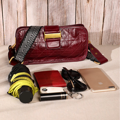 Women's Bag Genuine Leather Plaid Top Cowhide Retro Chain Bag Broadband Square Bag Elegant Shoulder Bag.Pochette