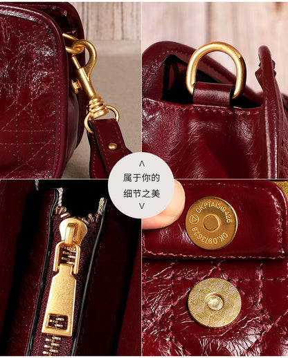 Women's Bag Genuine Leather Plaid Top Cowhide Retro Chain Bag Broadband Square Bag Elegant Shoulder Bag.Pochette