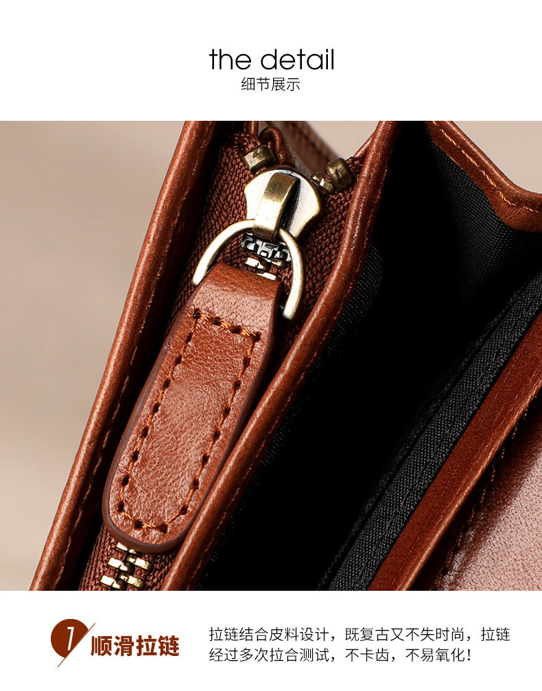 Ladies wallet long genuine leather clutch bag large capacity wallet cowhide wallet bifold wallet retro long wallet
