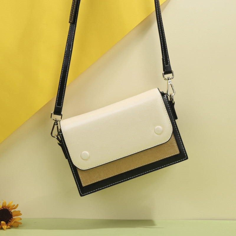 Genuine Leather Women's Bag Fashion Color Matching Crossbody Bag Square Bag Broadband Shoulder Bag.Pochette