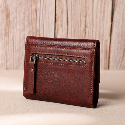 Ladies wallet short genuine leather tri-fold wallet vertical cowhide wallet large capacity retro wallet