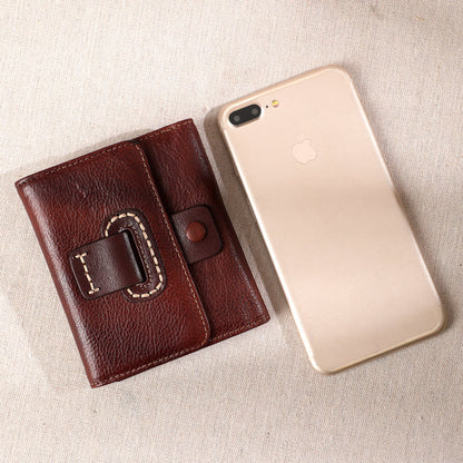 Ladies wallet short genuine leather tri-fold wallet vertical cowhide wallet large capacity retro wallet
