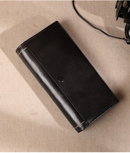 Ladies wallet long genuine leather clutch bag large capacity wallet cowhide wallet bifold wallet retro long wallet