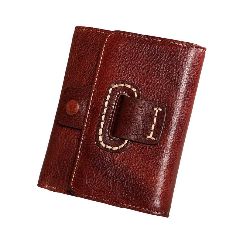 Ladies wallet short genuine leather tri-fold wallet vertical cowhide wallet large capacity retro wallet