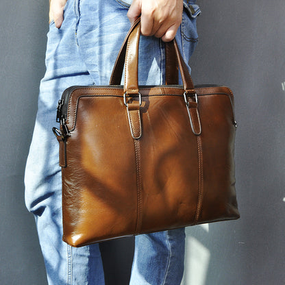 Men's Briefcase Cowhide Genuine Leather Handbag Business Computer Bag for Men 