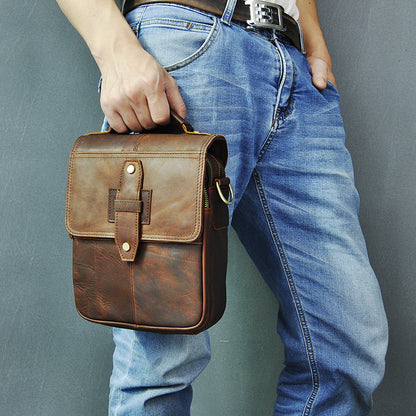 Men's Shoulder Bag Cowhide Genuine Leather Retro Outdoor Travel Crossbody Bag for Men 