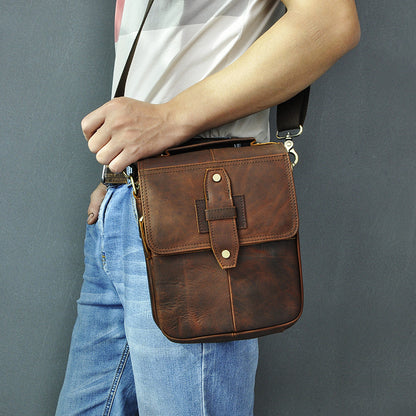 Men's Shoulder Bag Cowhide Genuine Leather Retro Outdoor Travel Crossbody Bag for Men 