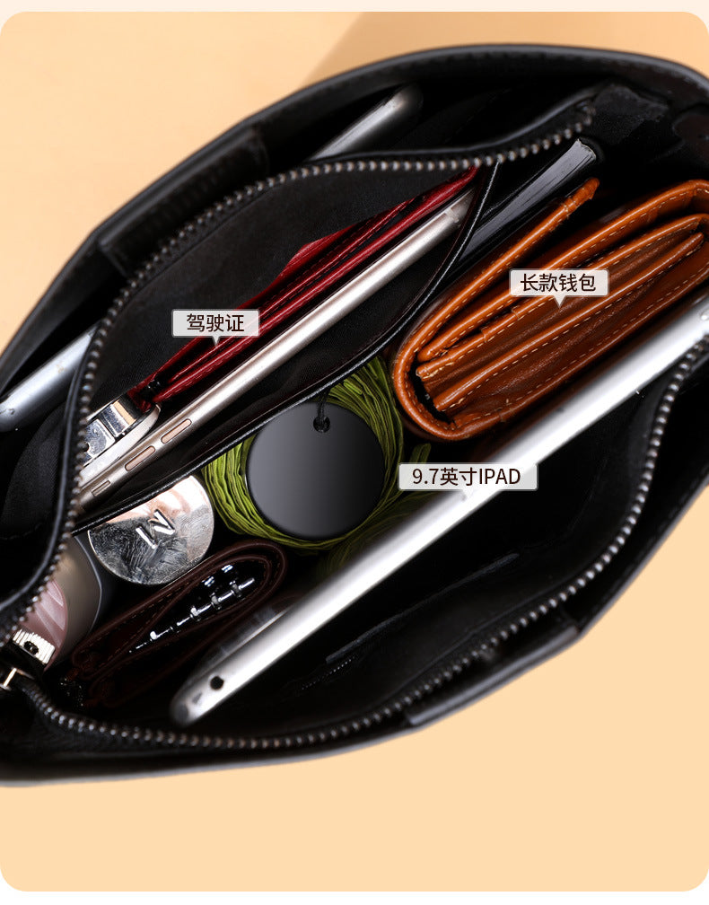 Women's Bag Genuine Leather Fashion Bucket Bag Handbag Personality Broadband Simple Shoulder Bag that goes with anything.Pochette