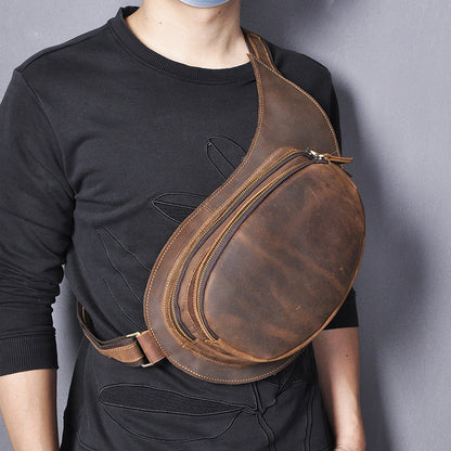 Men's bust bag Genuine cowhide leather retro large capacity crossbody bag for men 