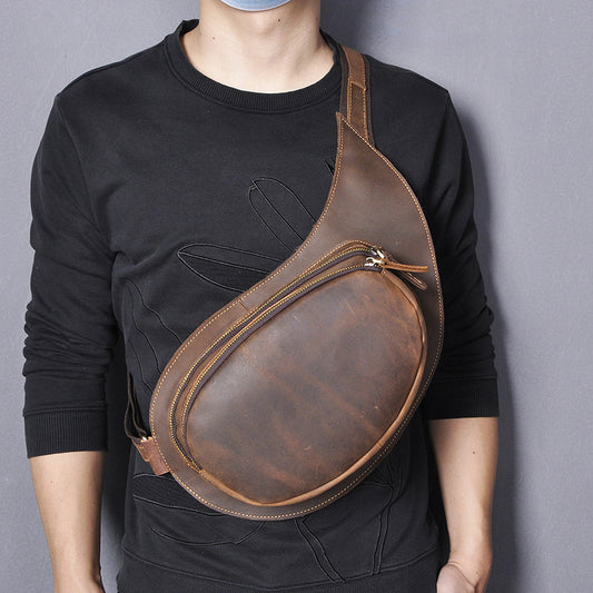 Men's bust bag Genuine cowhide leather retro large capacity crossbody bag for men 