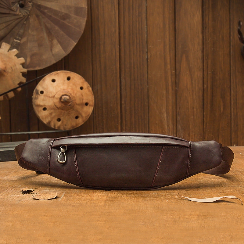 Men's Bust Bag Handmade Cowhide Genuine Leather Casual Mobile Phone Waist Pouch Sports Outdoor Personality Fashion Male Shoulder Bag Crossbody Bag 