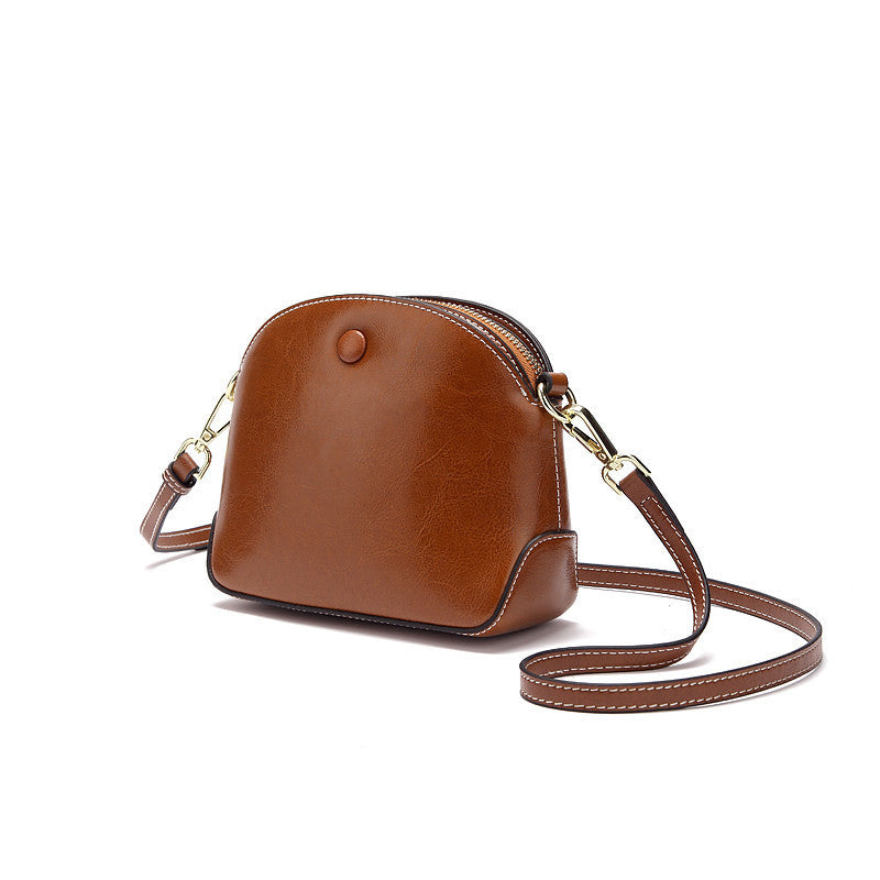 Women's bag Genuine leather crossbody bag Fashion simple cowhide seashell bag Retro shoulder bag. Pochette