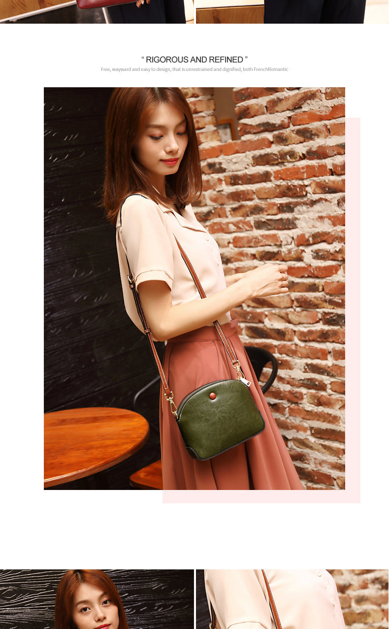 Women's bag Genuine leather crossbody bag Fashion simple cowhide seashell bag Retro shoulder bag. Pochette