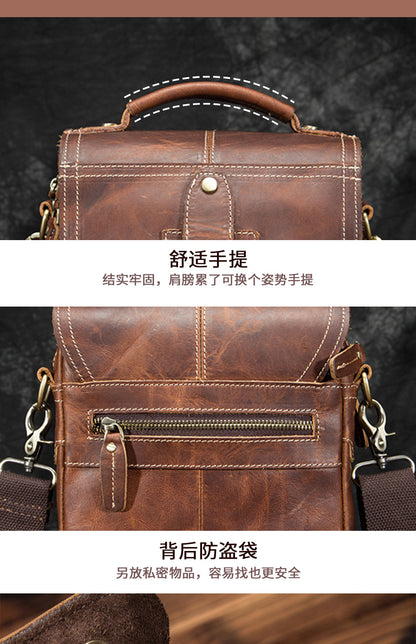 Men's Shoulder Bag Cowhide Genuine Leather Retro Outdoor Travel Crossbody Bag for Men 