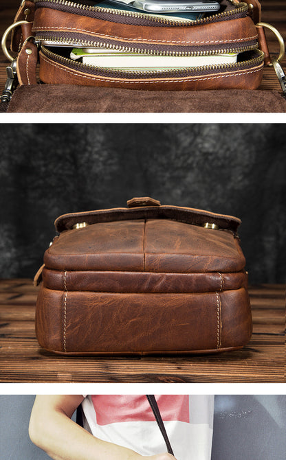 Men's Shoulder Bag Cowhide Genuine Leather Retro Outdoor Travel Crossbody Bag for Men 