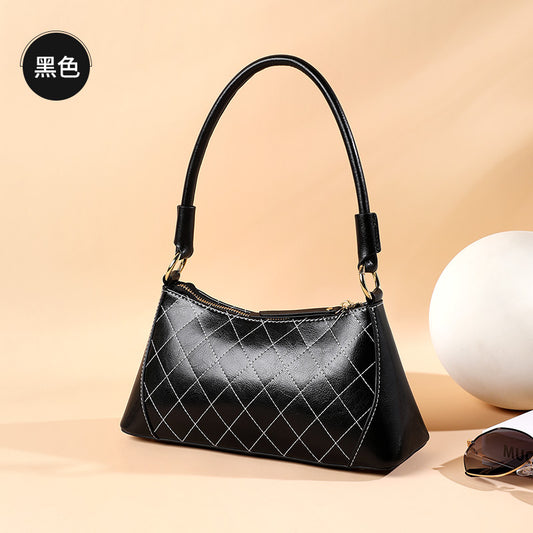 Women's bag Genuine leather fashion plaid armpit bag Temperament shoulder bag that goes with anything. Pochette