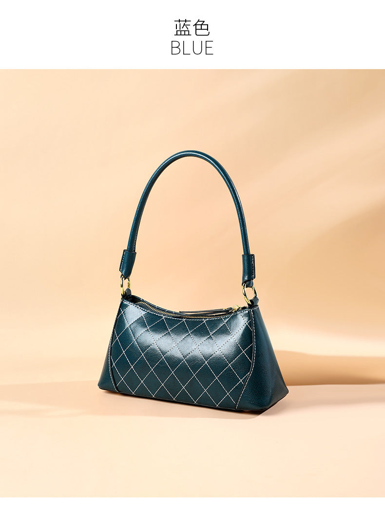 Women's bag Genuine leather fashion plaid armpit bag Temperament shoulder bag that goes with anything. Pochette