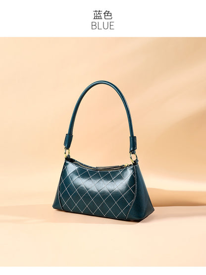 Women's bag Genuine leather fashion plaid armpit bag Temperament shoulder bag that goes with anything. Pochette