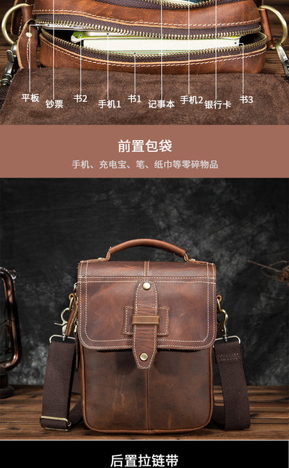 Men's Shoulder Bag Cowhide Genuine Leather Retro Outdoor Travel Crossbody Bag for Men 