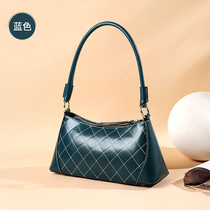 Women's bag Genuine leather fashion plaid armpit bag Temperament shoulder bag that goes with anything. Pochette