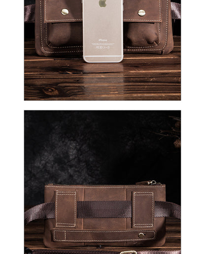 Men's Waist Pouch Cowhide Genuine Leather Fashion Men's Bust Bag 