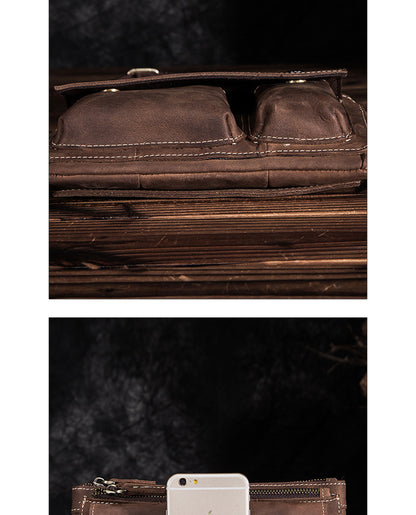 Men's Waist Pouch Cowhide Genuine Leather Fashion Men's Bust Bag 