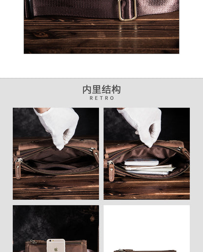 Men's Waist Pouch Cowhide Genuine Leather Fashion Men's Bust Bag 