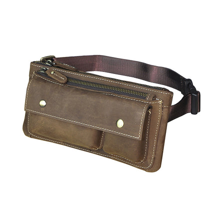 Men's Waist Pouch Cowhide Genuine Leather Fashion Men's Bust Bag 